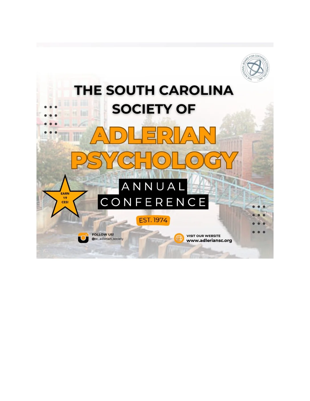 Poster for the South Carolina Society of Adlerian Psychology 2025 Annual Conference, October 10–12 in Greenville, SC. Earn 19 CEs. Visit www.adleriansc.org for details.